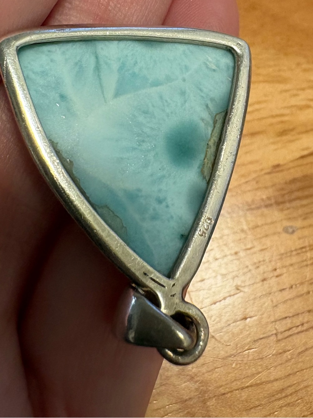 Stunning triangularSterling Silver genuine Larimar Pendant - Light Blue- rare - Picture 3 of 7